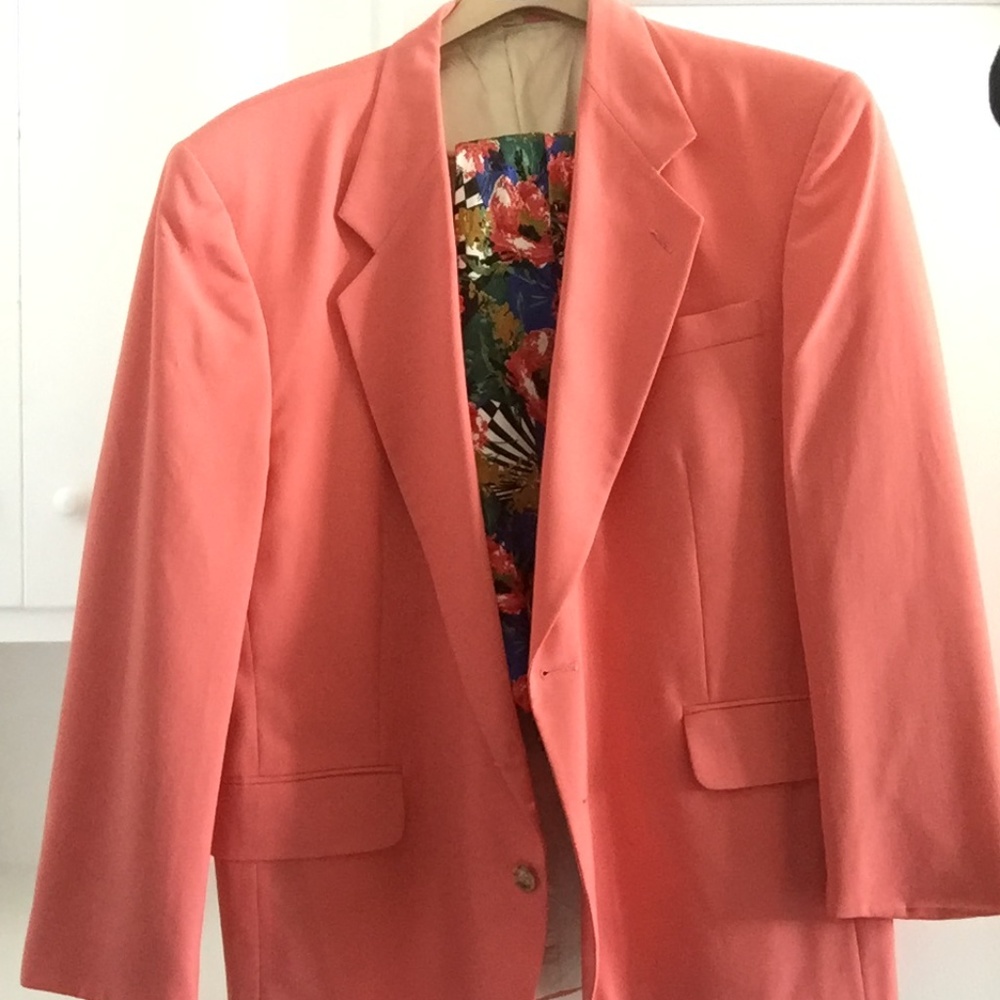 Flamingo colored Bacharach sport coat and tie